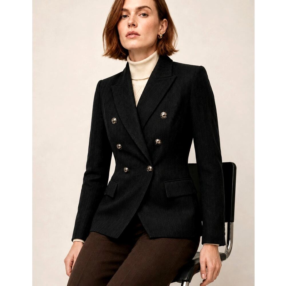 Veronica Beard 8 Miller Dickey Jacket $795 Herringbone Blazer Stripe Wool Black